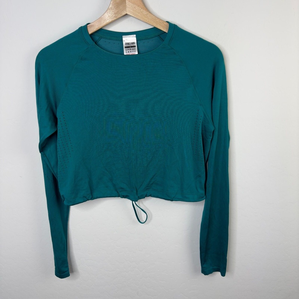 Gymshark Green Cropped Top Activewear Women Pullover Long sleeve Light‎ Crew